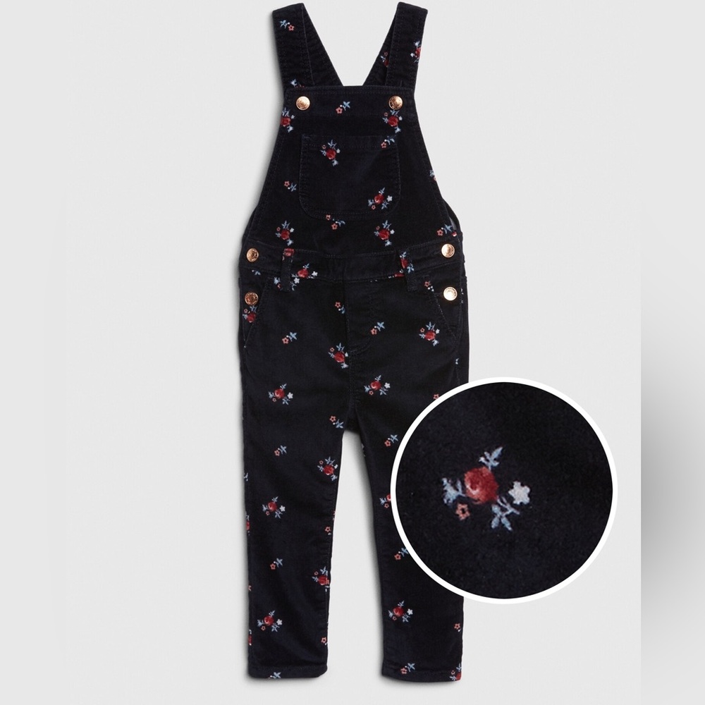 Gap Floral Velvet Overalls- Dark blue- 3T